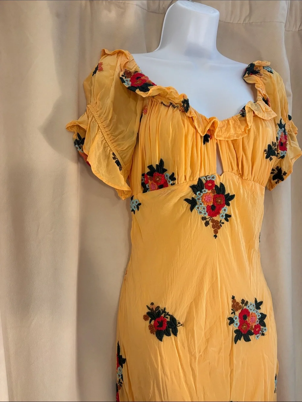 Free People Bali Santa Cruz Yellow Floral Ruffled Midi Dress
